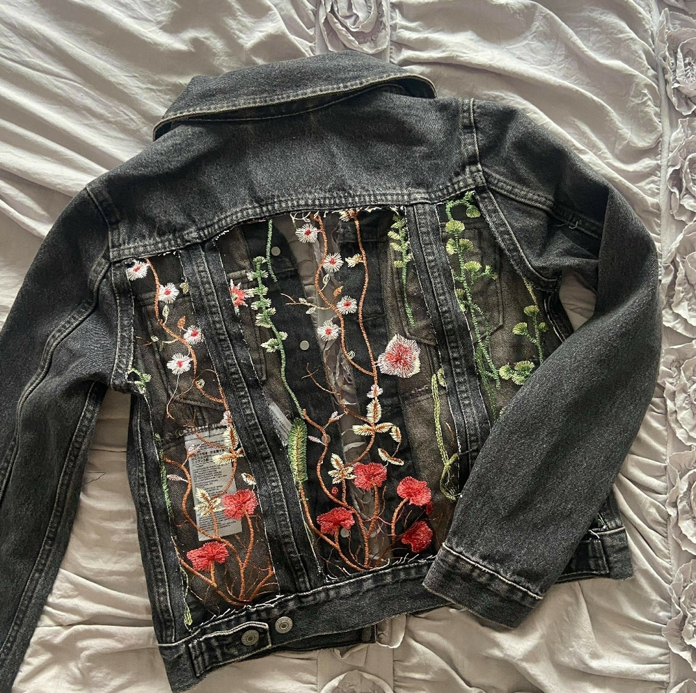 Custom Levi's Embroidery Jean Jeans Jacket Black Small